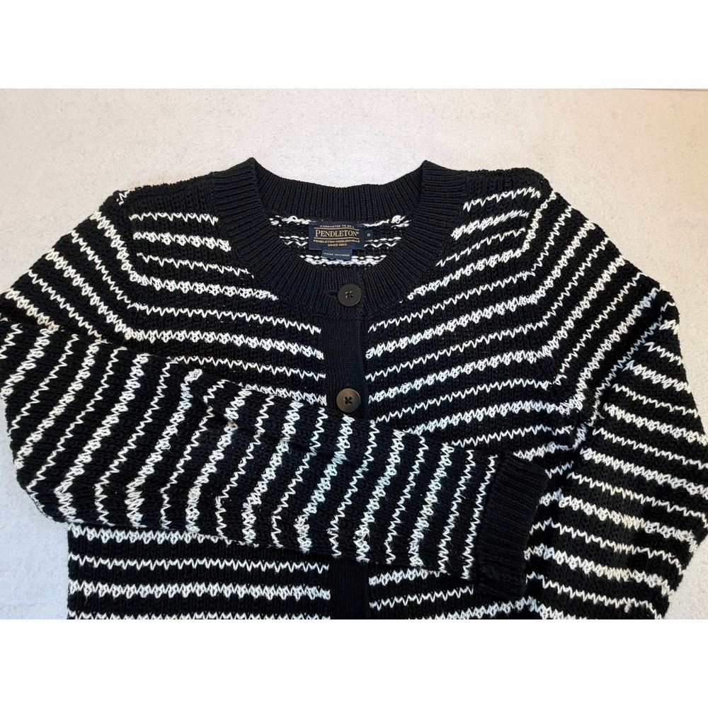 Pendleton Womens Black White Striped Cotton Linen Cardigan Sweater TC148 S
